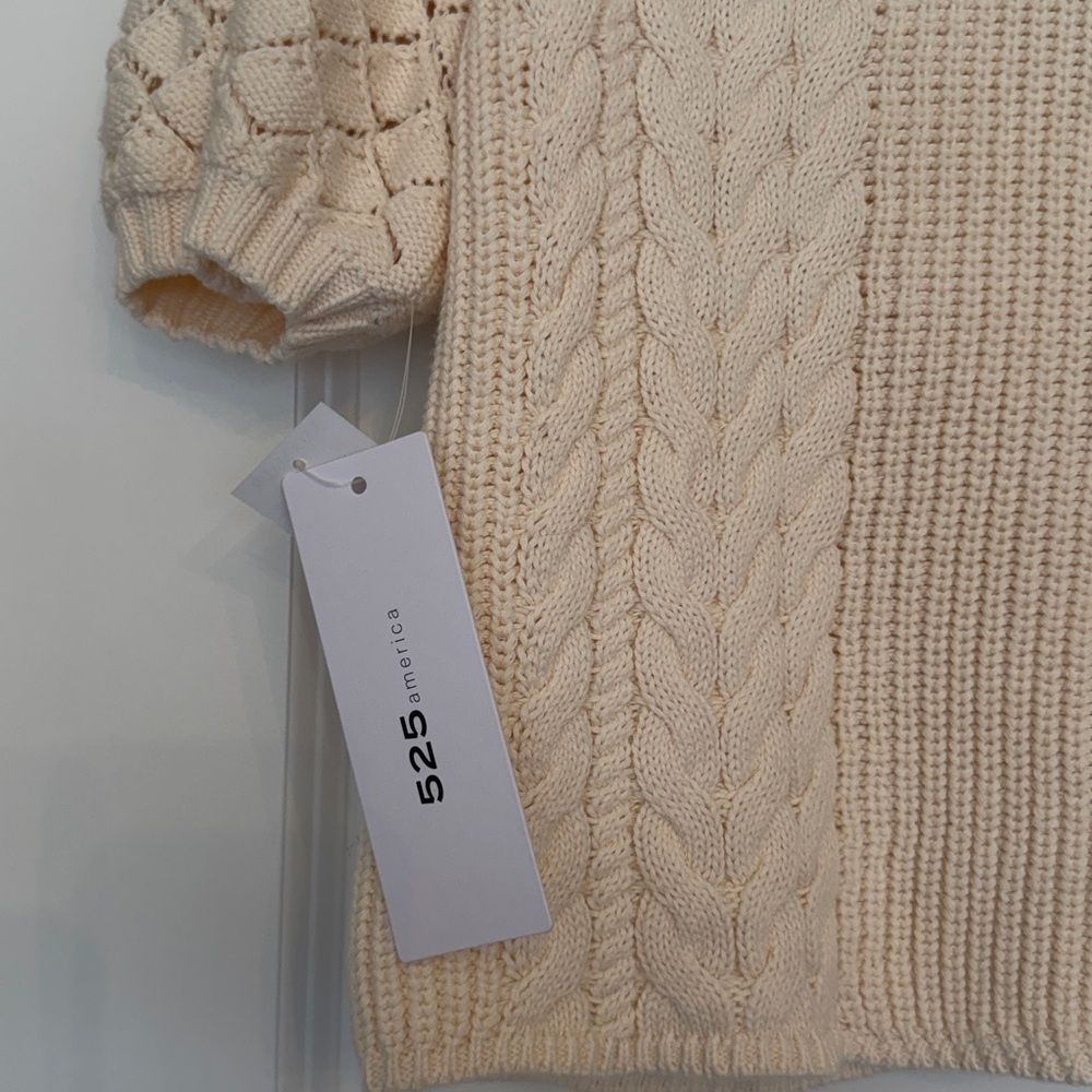 525 America Cream Cable Knit Puff Sleeve Short Cardigan - Picture 8 of 12